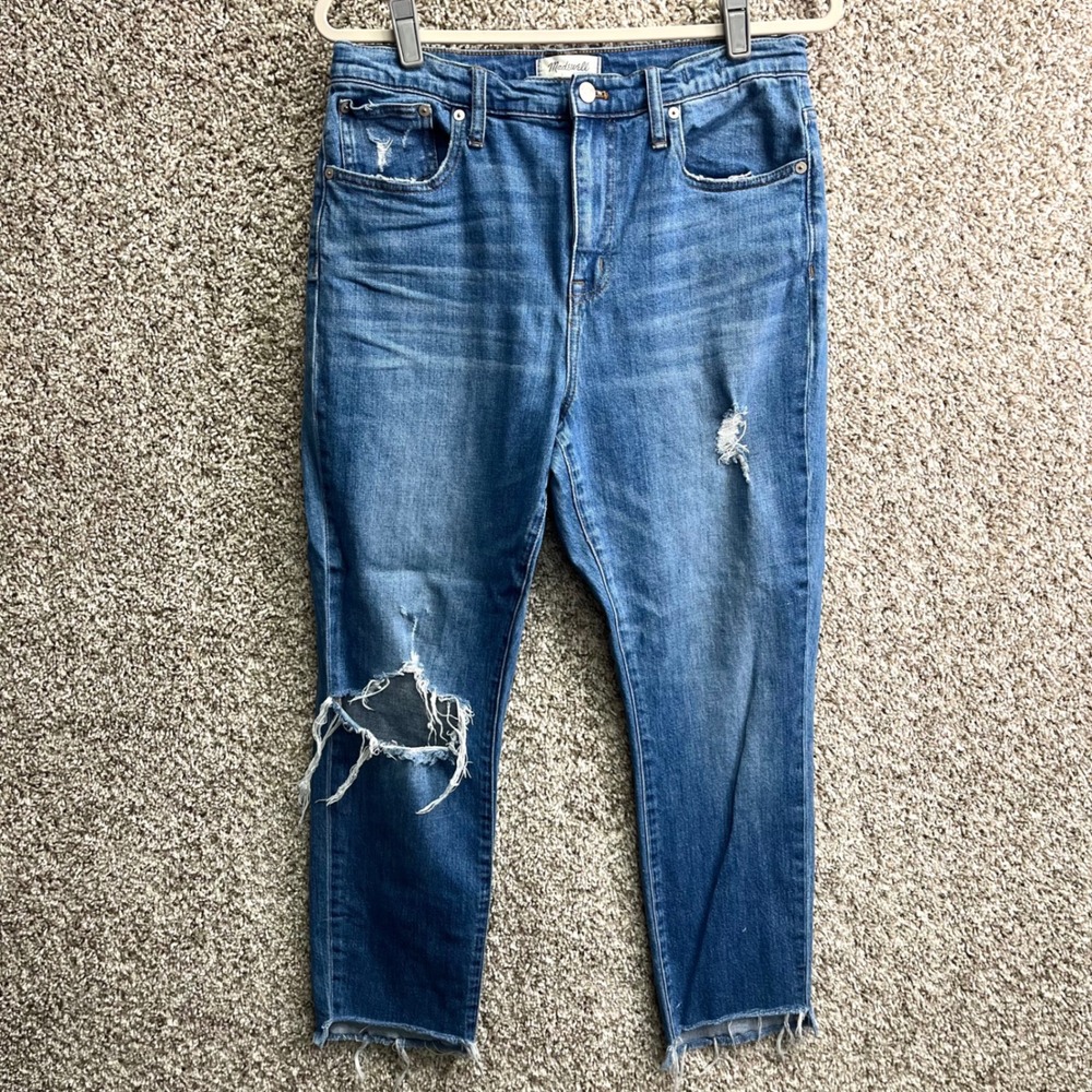 Madewell Jeans Women's‎ 29 Distressed High-Rise Slim Boyjean Denim Blue